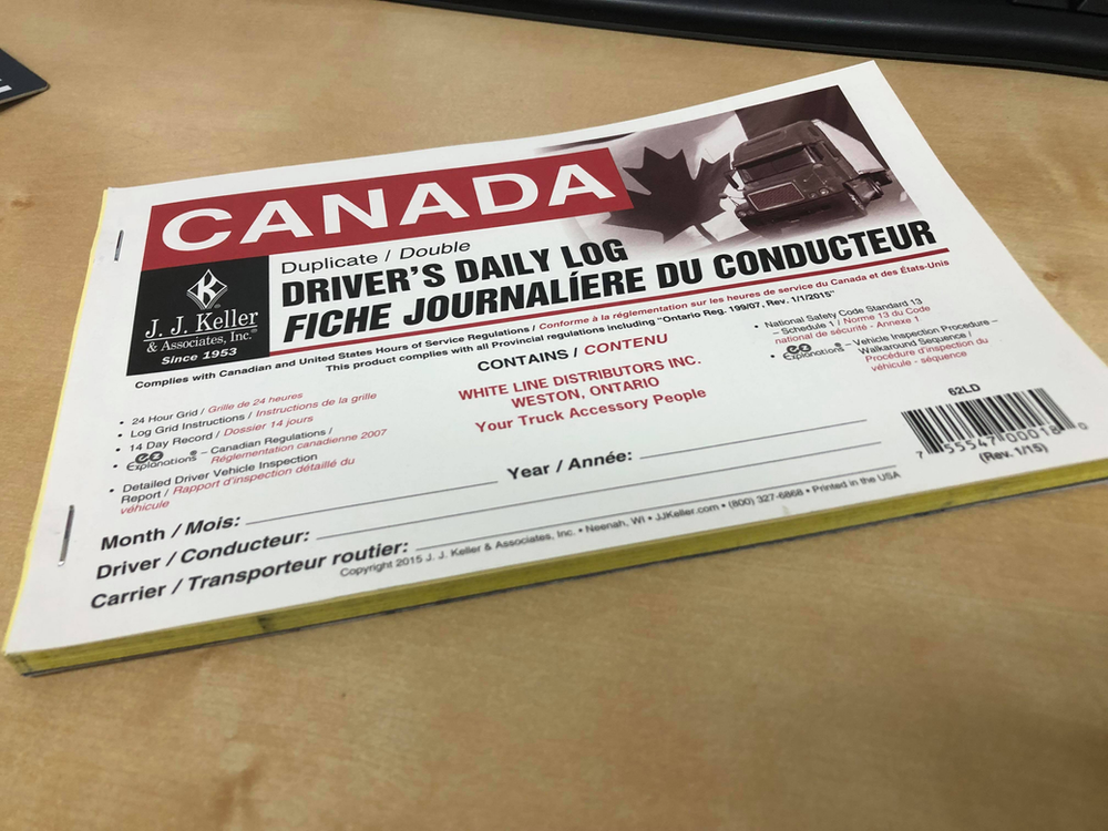 A Canadian logbook that truckers would use for logging their Hours of Service